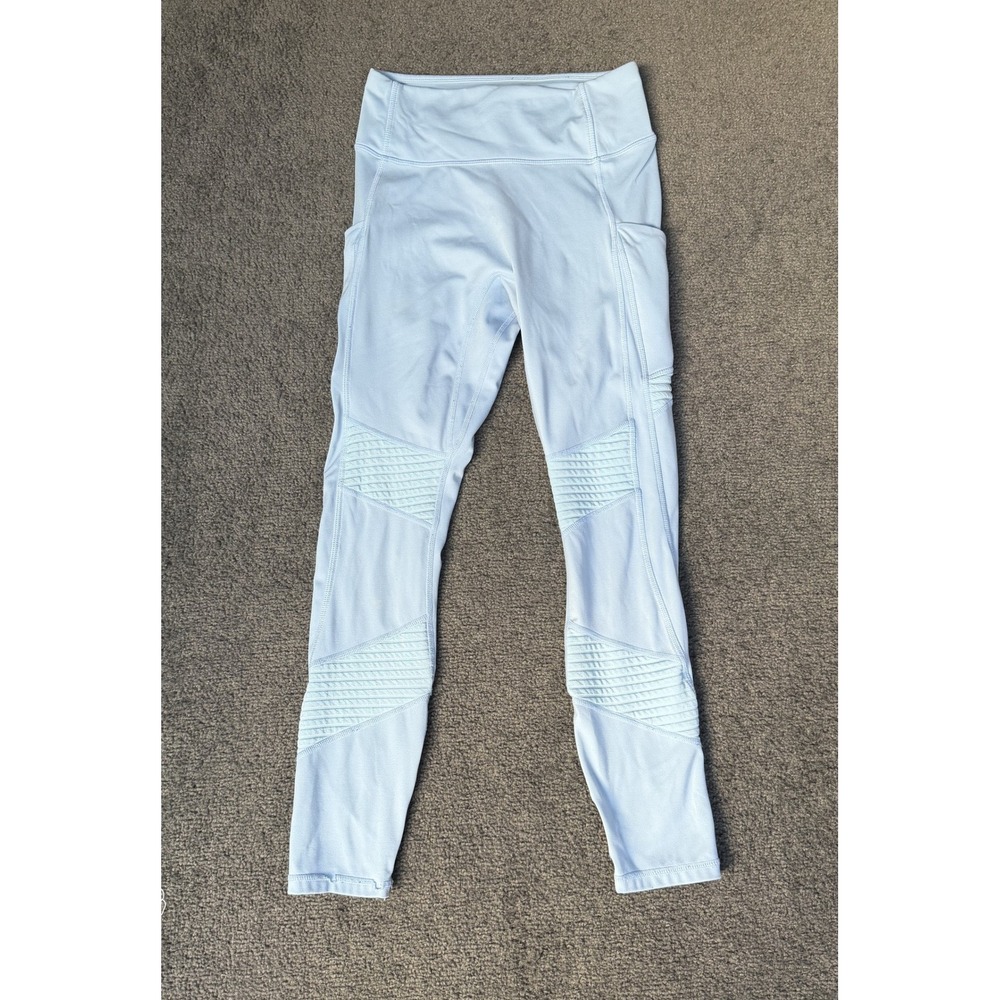 Fabletics Motion365 Moto High Waisted Pocket Leggings Light Blue Small LG2041725